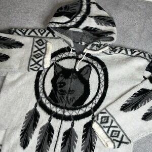 Artesanias Sweater Mens XL White/black Wolf Aztec Tribal Wool Southwest Hoodie